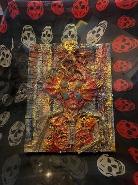 Mixed-Media Textured Wall Art in Gold, Red, and Blue